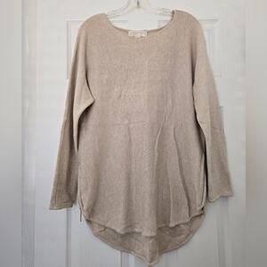 Michael Kors Beige Knit Tunic Sweater M Gold Zipper Detail High Low Hem Women’s